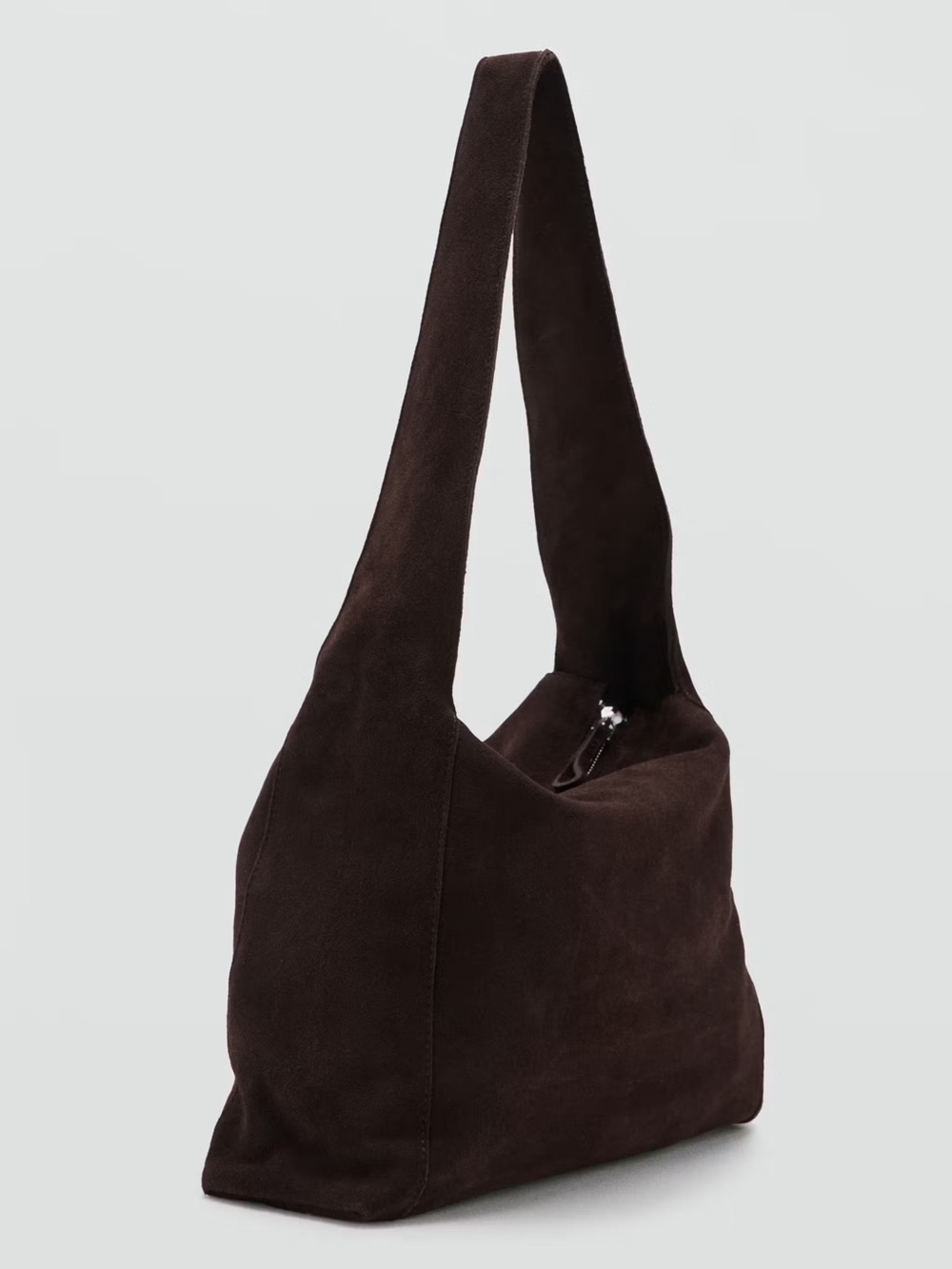 NWT MANGO 100% real Suède leather Chocolate Shoulder Bag Zip Brown orig. $169 - Picture 6 of 8